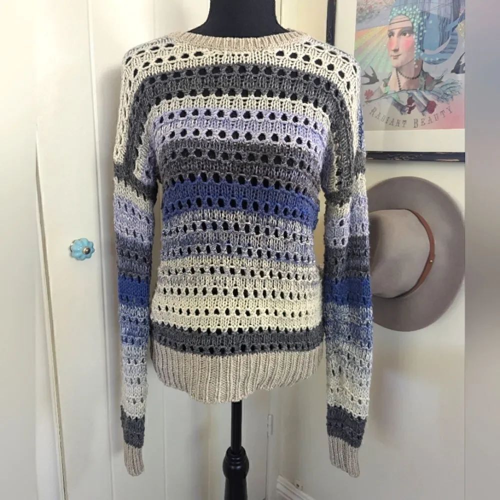 Joie Open Stich Pullover Angora Sweater  M Granny Chic Coastal Boho Preppy
